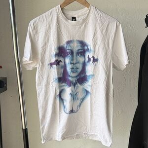 White Graphic T-Shirt with Blue/Purple Portrait